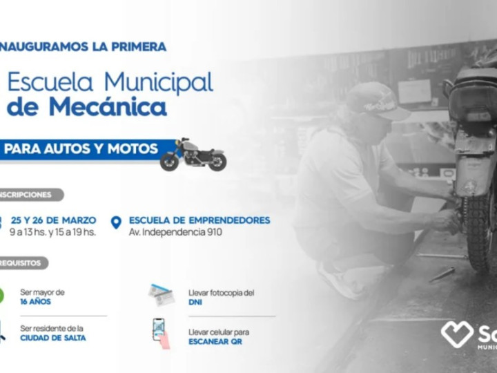 Municipalidad de Salta: La Escuela Municipal de Mecánica abre inscripciones con formación en autos y motos