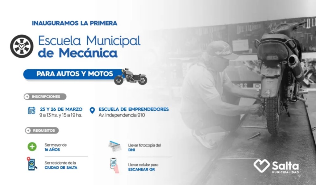Municipalidad de Salta: La Escuela Municipal de Mecánica abre inscripciones con formación en autos y motos