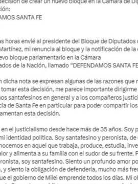 Roberto Mirabella abandonó el bloque de diputados de Unión por la Patria con críticas a Germán Mart